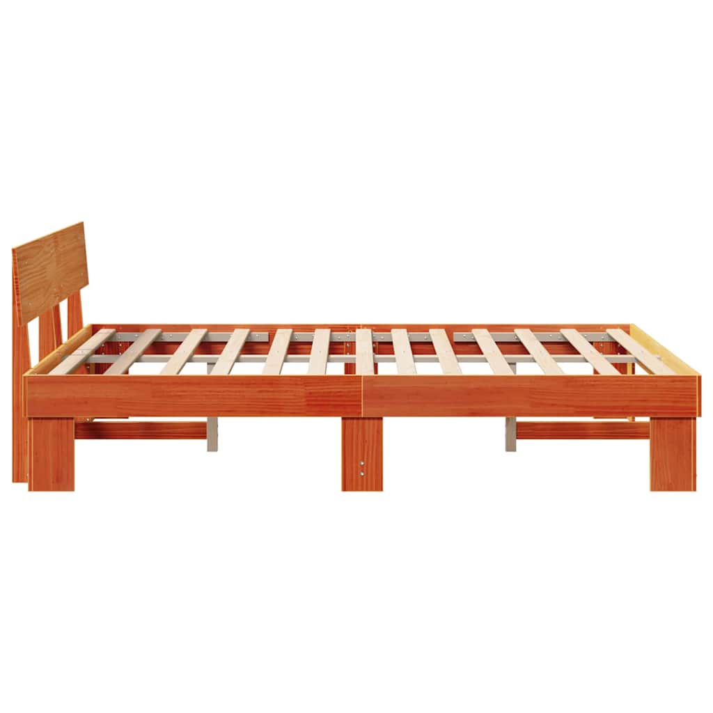 Bed Frame with Headboard Wax brown 150 x 200 cm Solid pine wood