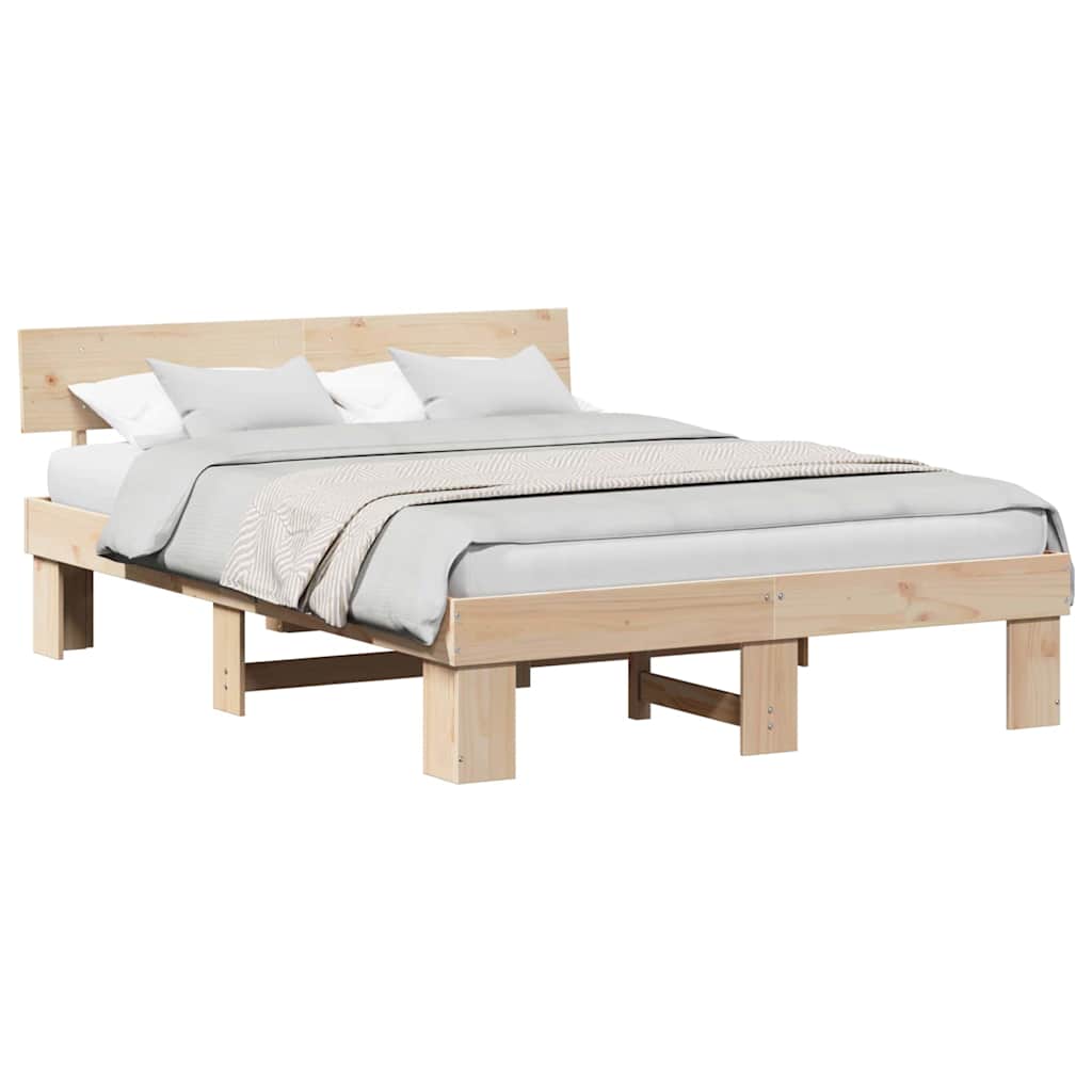 Bed Frame with Headboard Brown 140 x 200 cm Solid pine wood