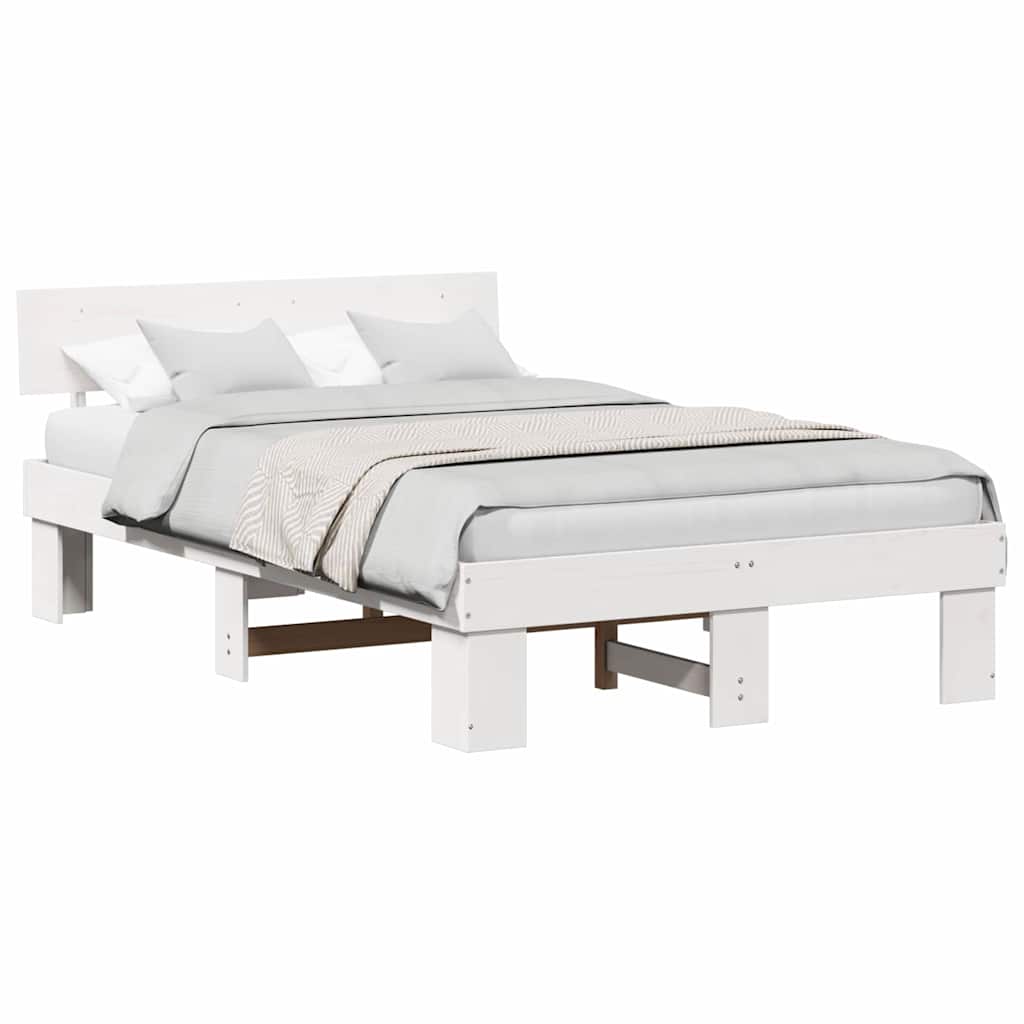 Bed Frame with Headboard White 120 x 200 cm Solid pine wood