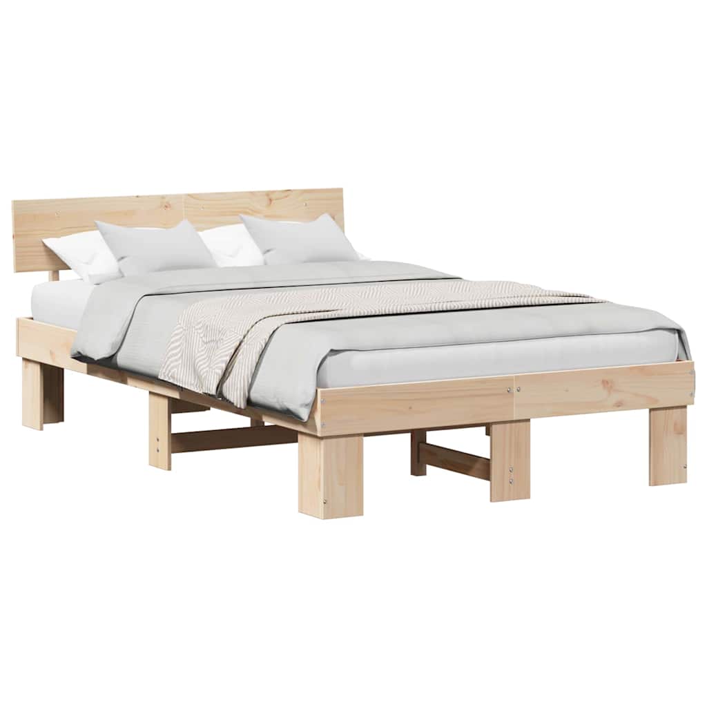 Bed Frame with Headboard Brown 140 x 190 cm Solid pine wood