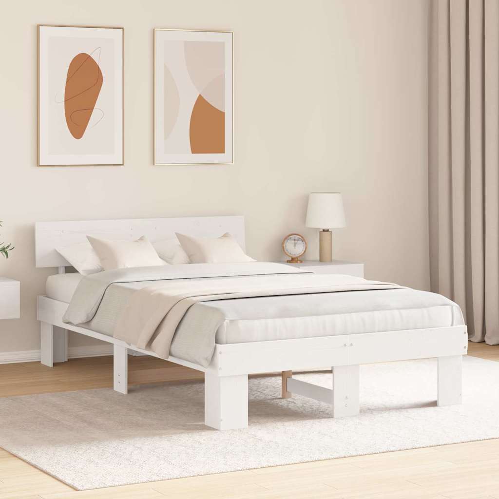 Bed Frame with Headboard White 140 x 190 cm Solid pine wood