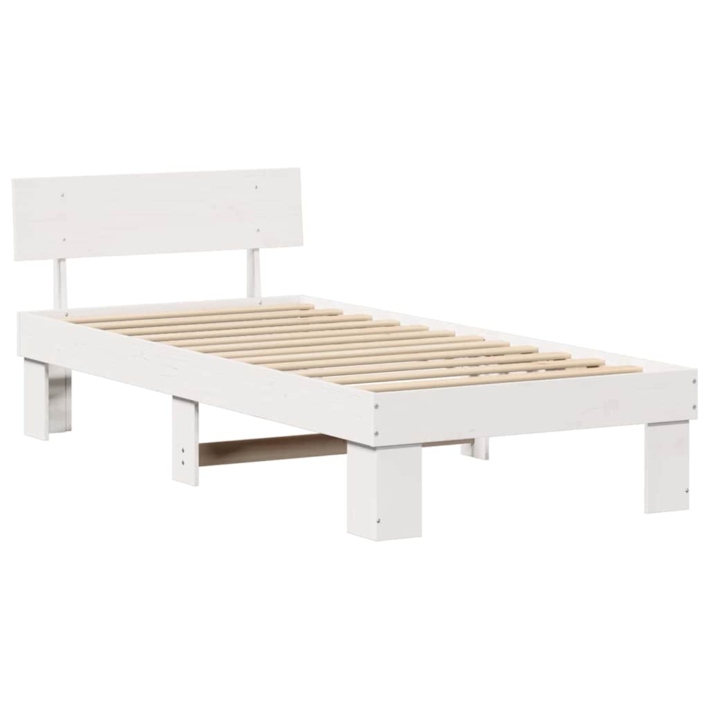 Bed Frame with Headboard White 100 x 200 cm Solid pine wood