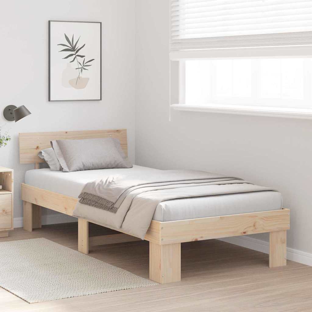 Bed Frame with Headboard Brown 90 x 200 cm Solid pine wood