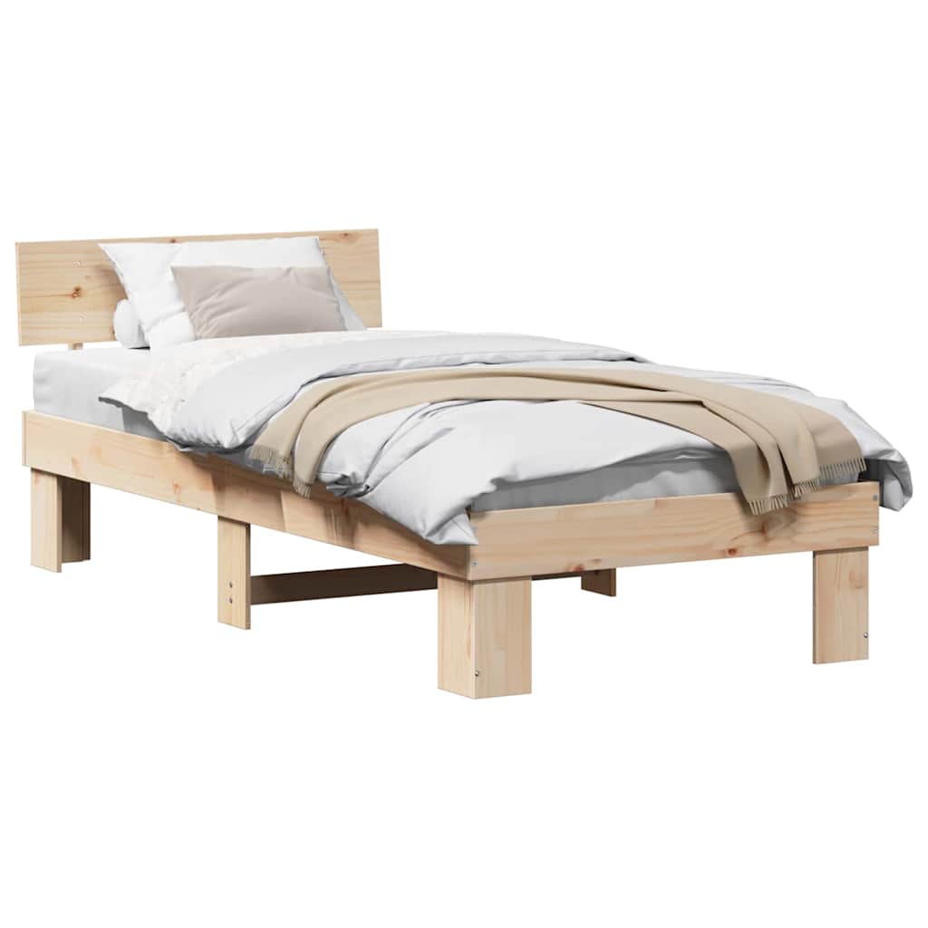 Bed Frame with Headboard Brown 90 x 200 cm Solid pine wood