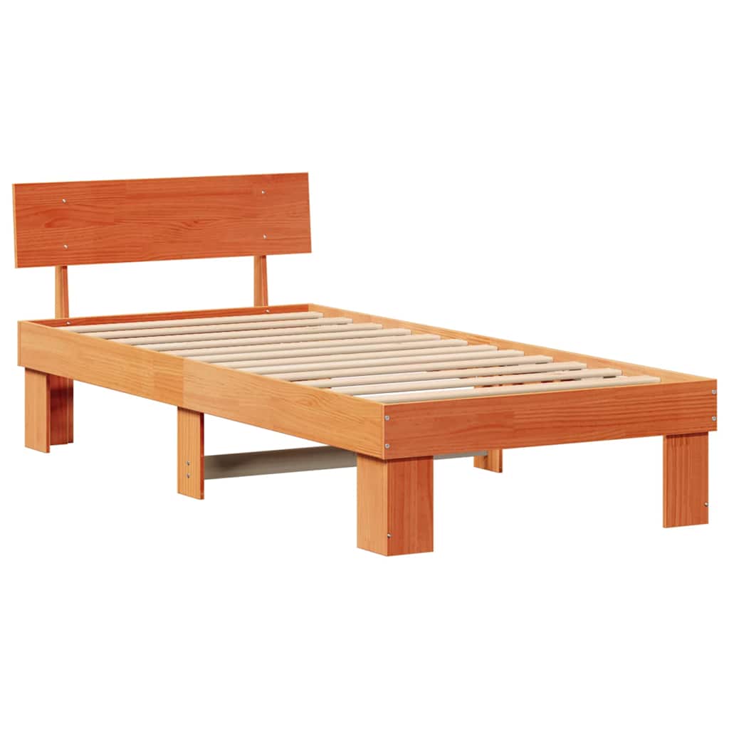Bed Frame with Headboard Wax brown 75 x 190 cm Solid pine wood
