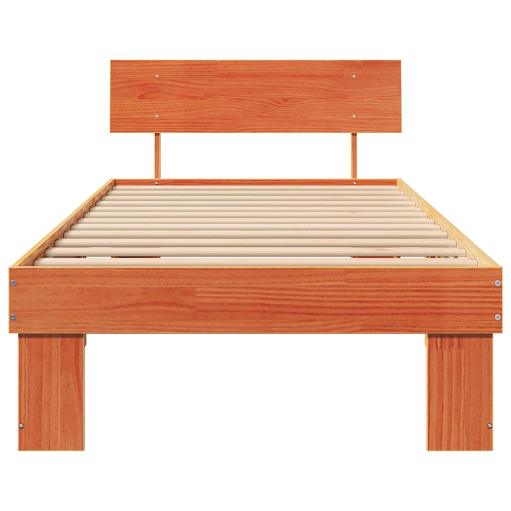 Bed Frame with Headboard Wax brown 75 x 190 cm Solid pine wood