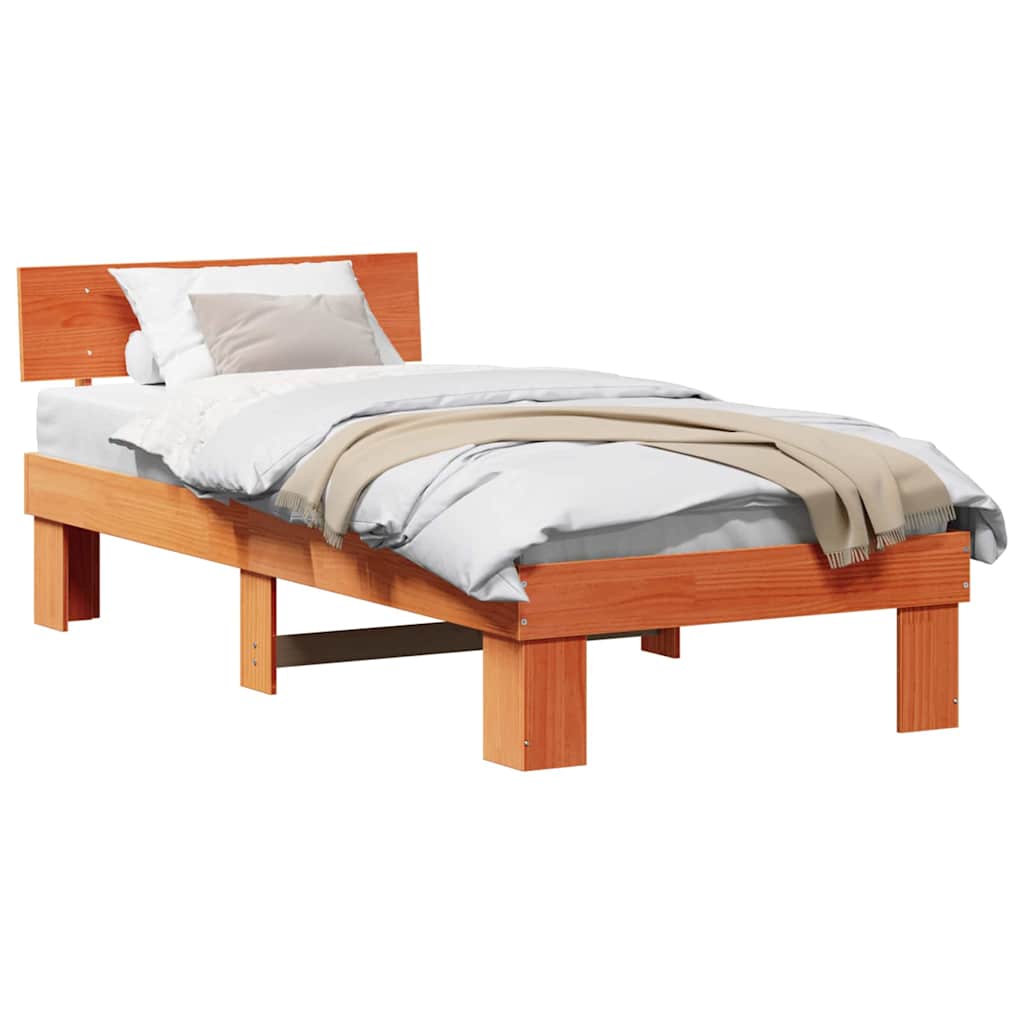 Bed Frame with Headboard Wax brown 75 x 190 cm Solid pine wood