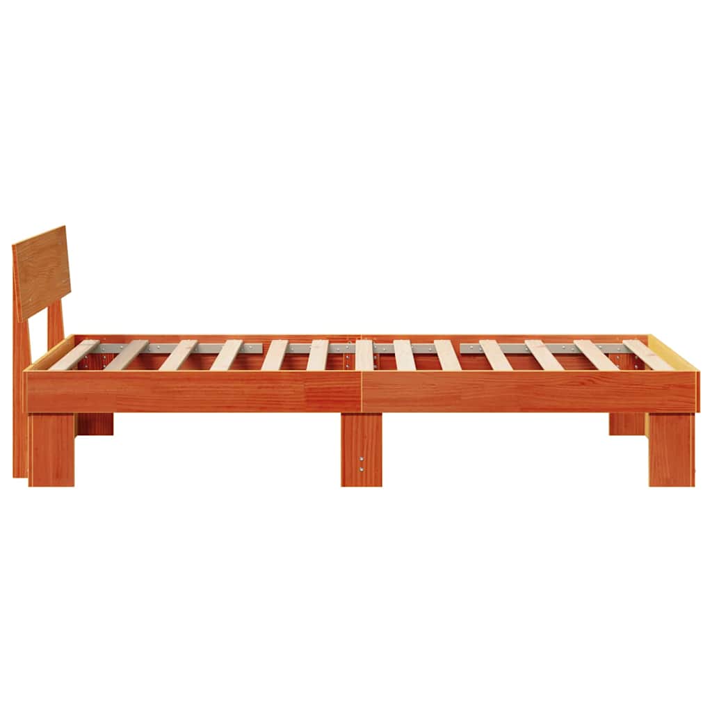 Bed Frame with Headboard Wax brown 75 x 190 cm Solid pine wood
