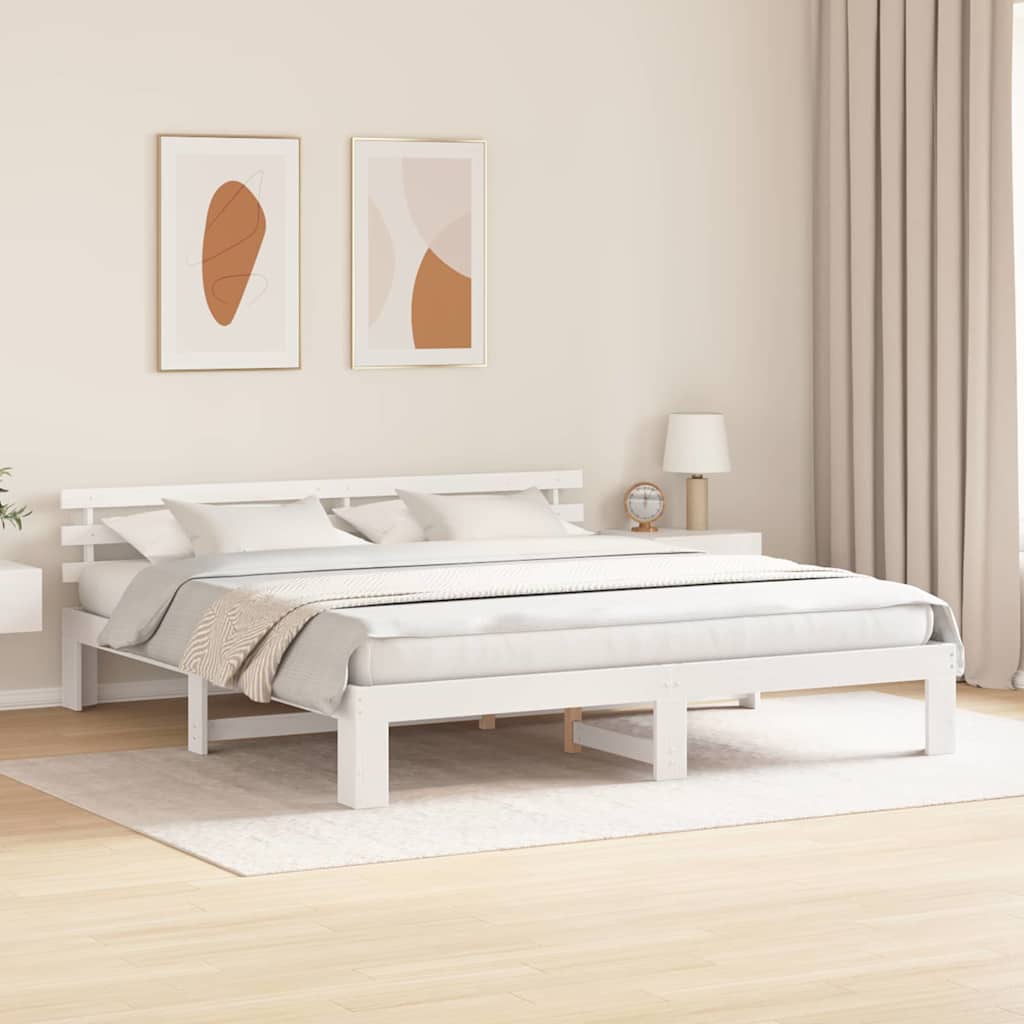 Bed Frame with Headboard White 200 x 200 cm Solid Pine wood