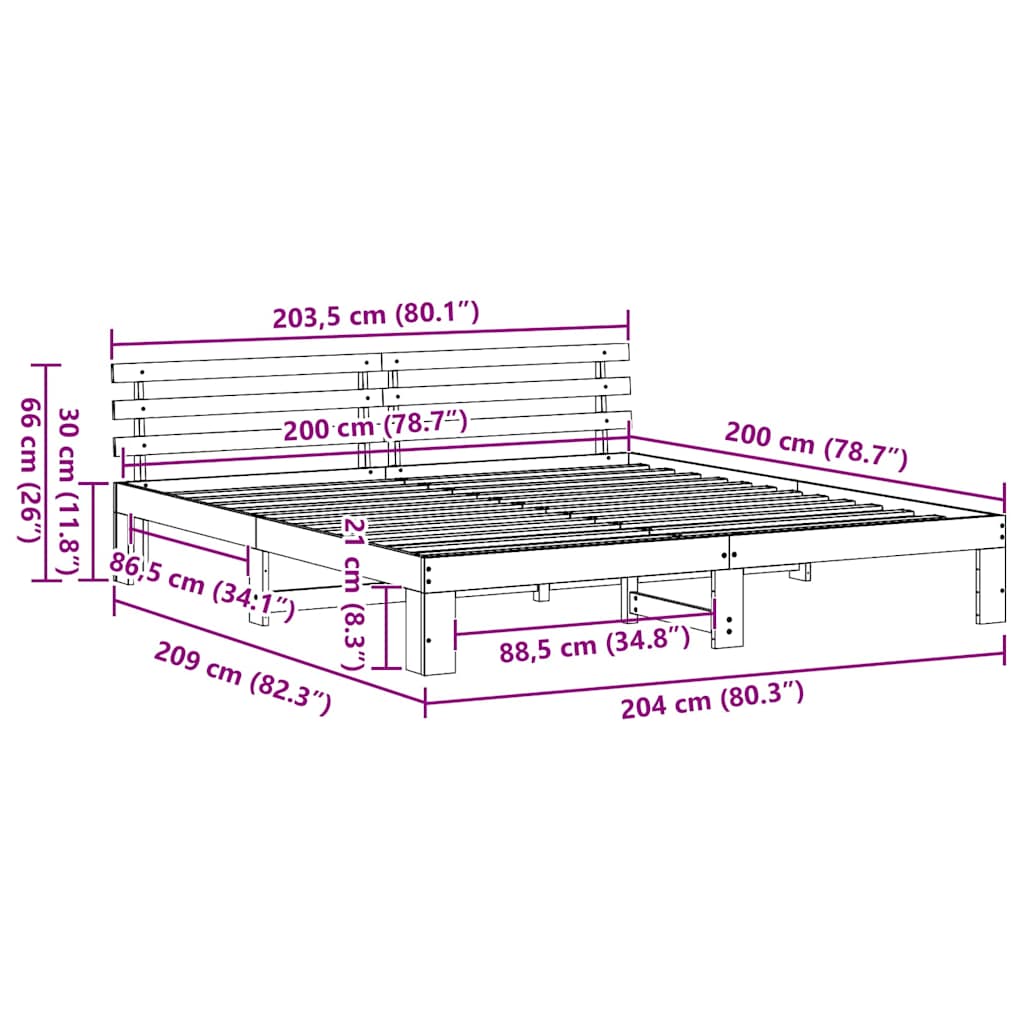 Bed Frame with Headboard White 200 x 200 cm Solid Pine wood