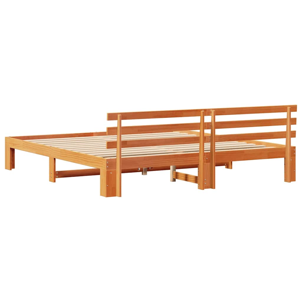 Bed Frame with Headboard Brown 200 x 200 cm Solid Pine wood