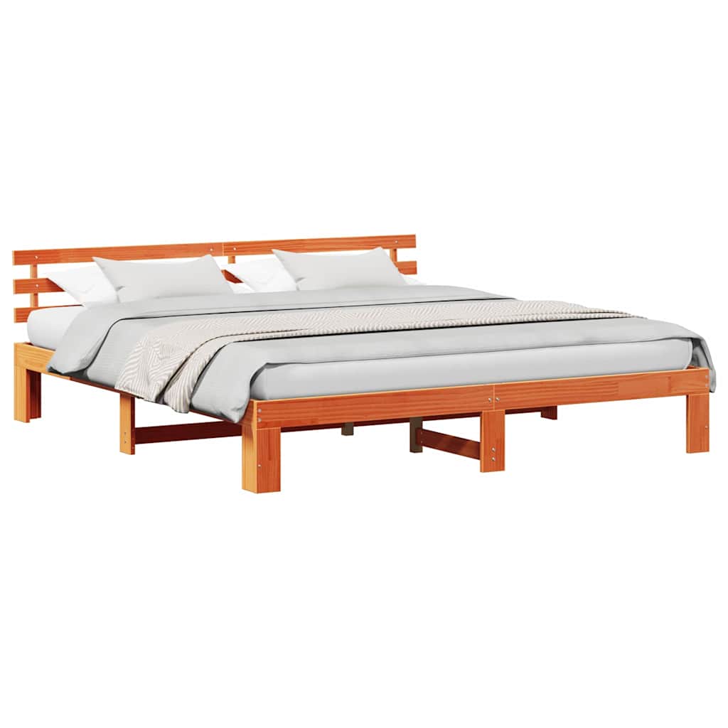 Bed Frame with Headboard Brown 200 x 200 cm Solid Pine wood