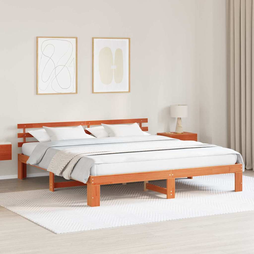Bed Frame with Headboard Brown 180 x 200 cm Solid Pine wood
