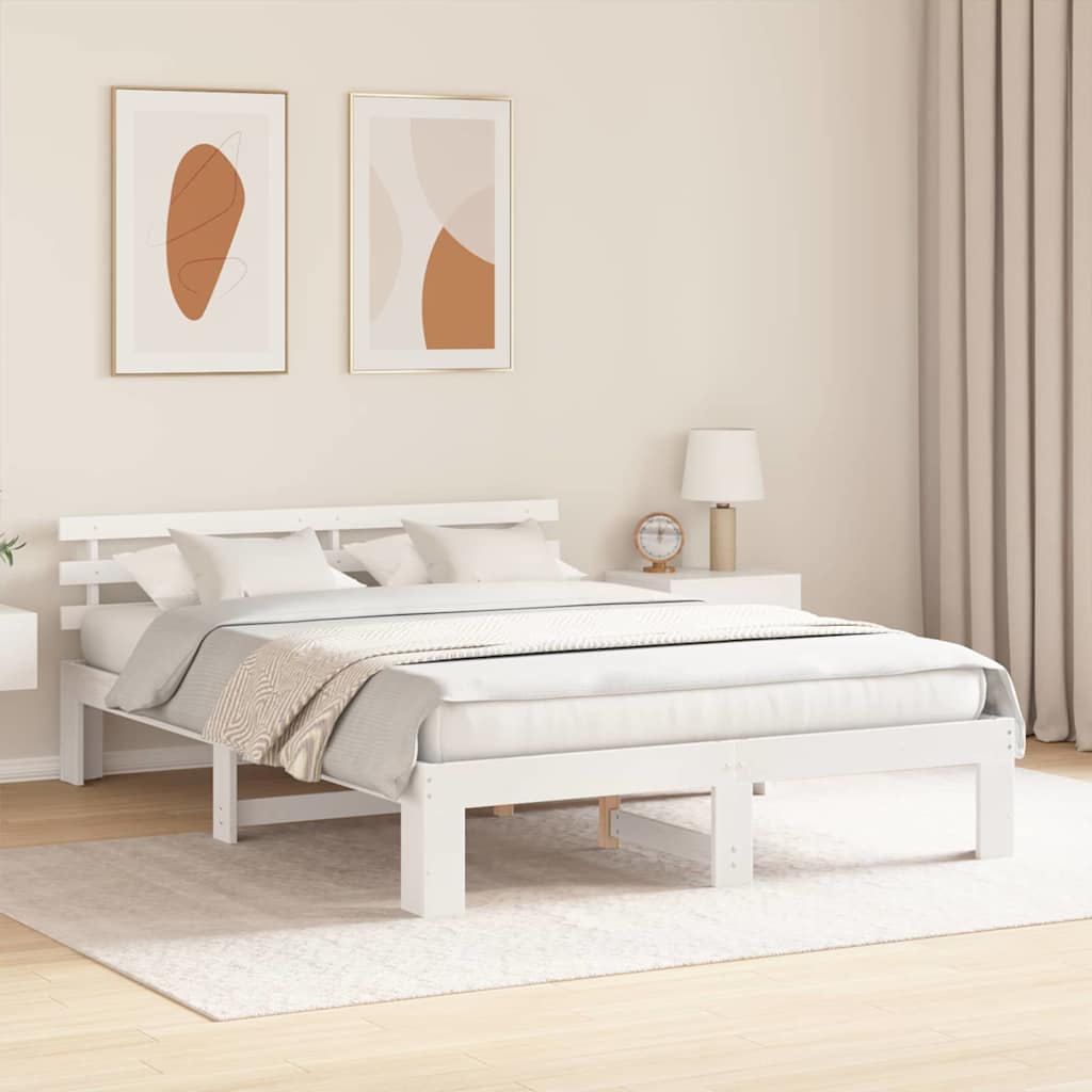 Bed Frame with Headboard White 160 x 200 cm Solid Pine wood