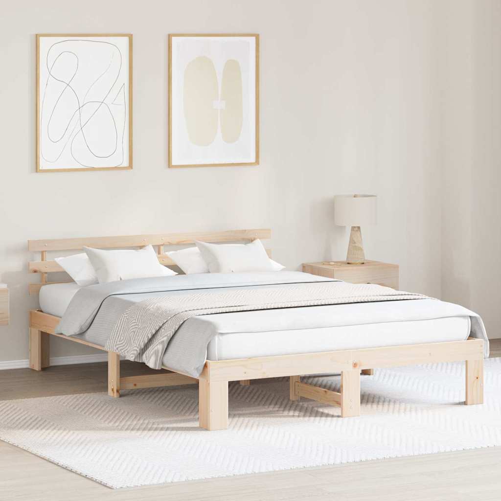 Bed Frame with Headboard Brown 150 x 200 cm Solid Pine wood