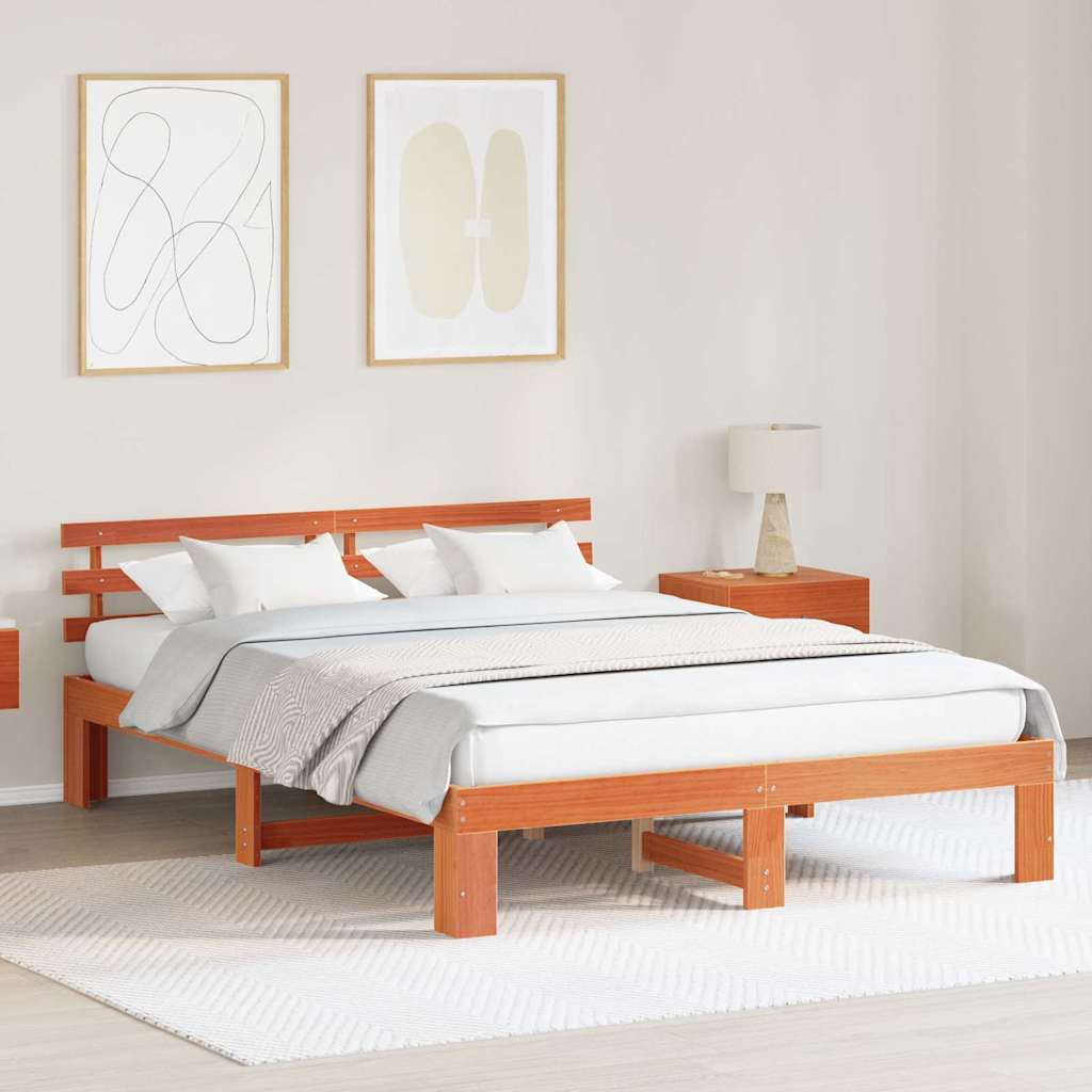 Bed Frame with Headboard Brown 150 x 200 cm Solid Pine wood