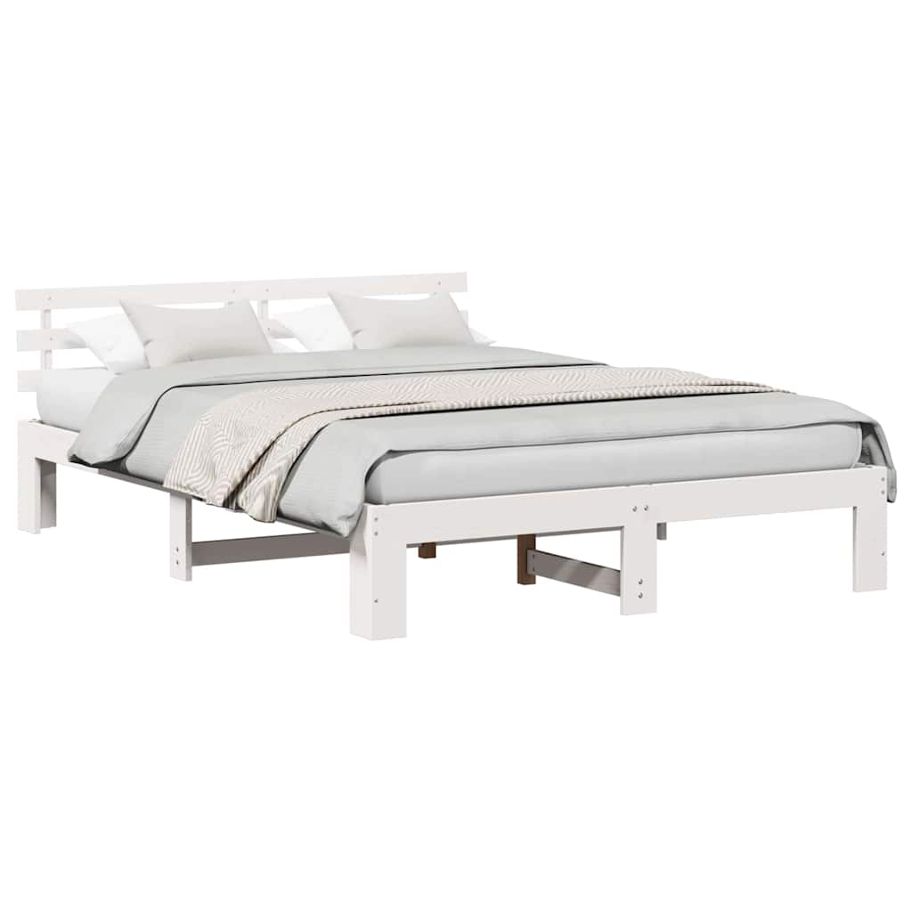 Bed Frame with Headboard White 140 x 200 cm Solid Pine wood