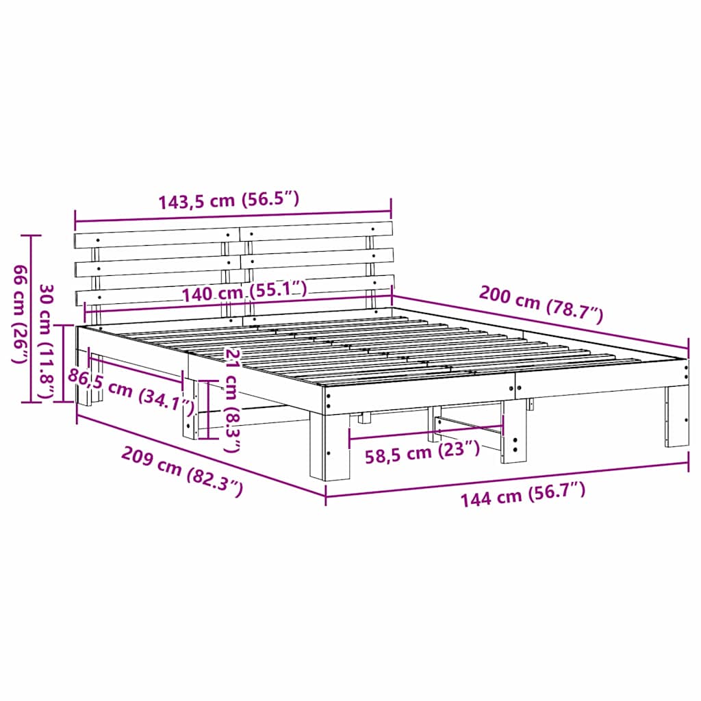 Bed Frame with Headboard White 140 x 200 cm Solid Pine wood
