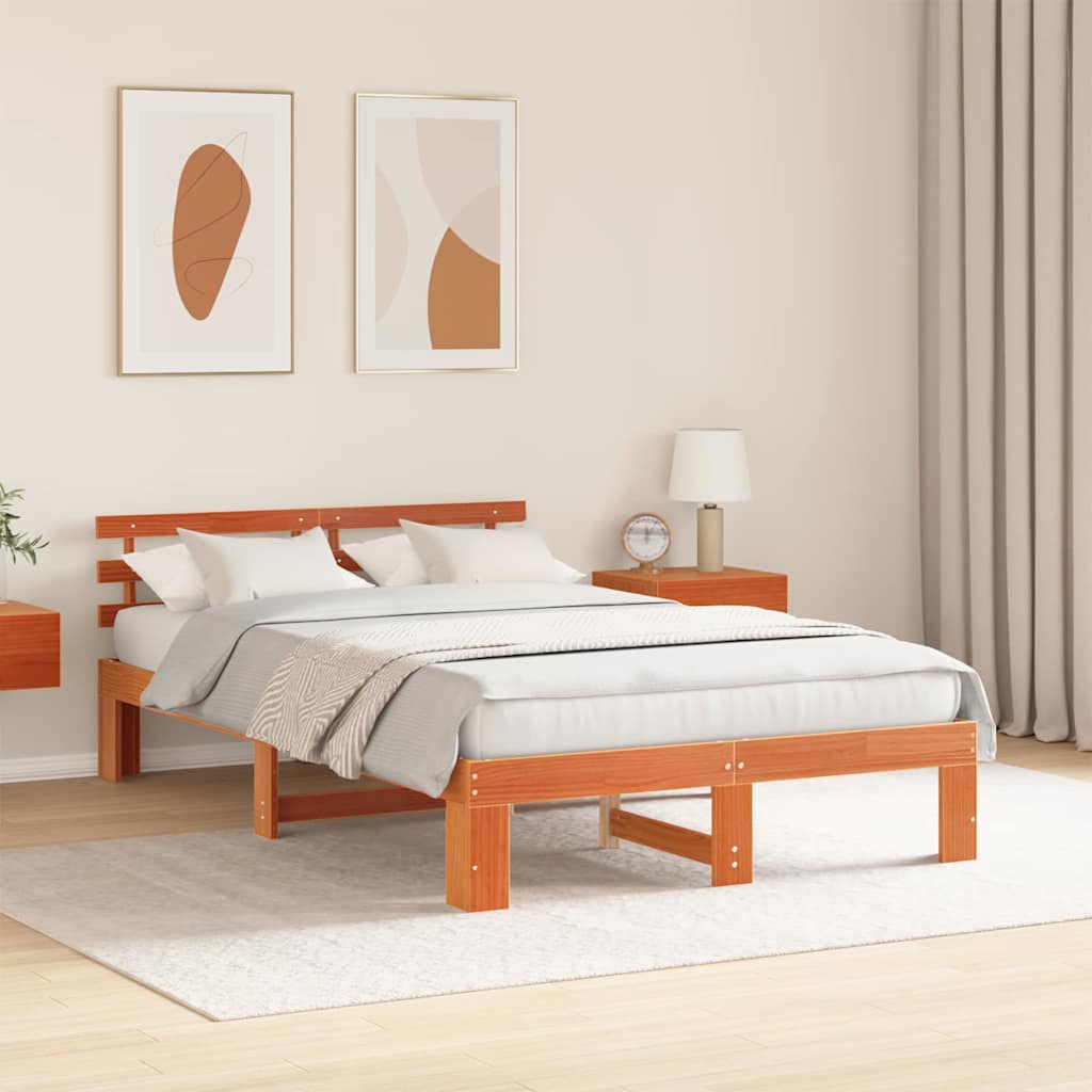 Bed Frame with Headboard Brown 120 x 200 cm Solid Pine wood