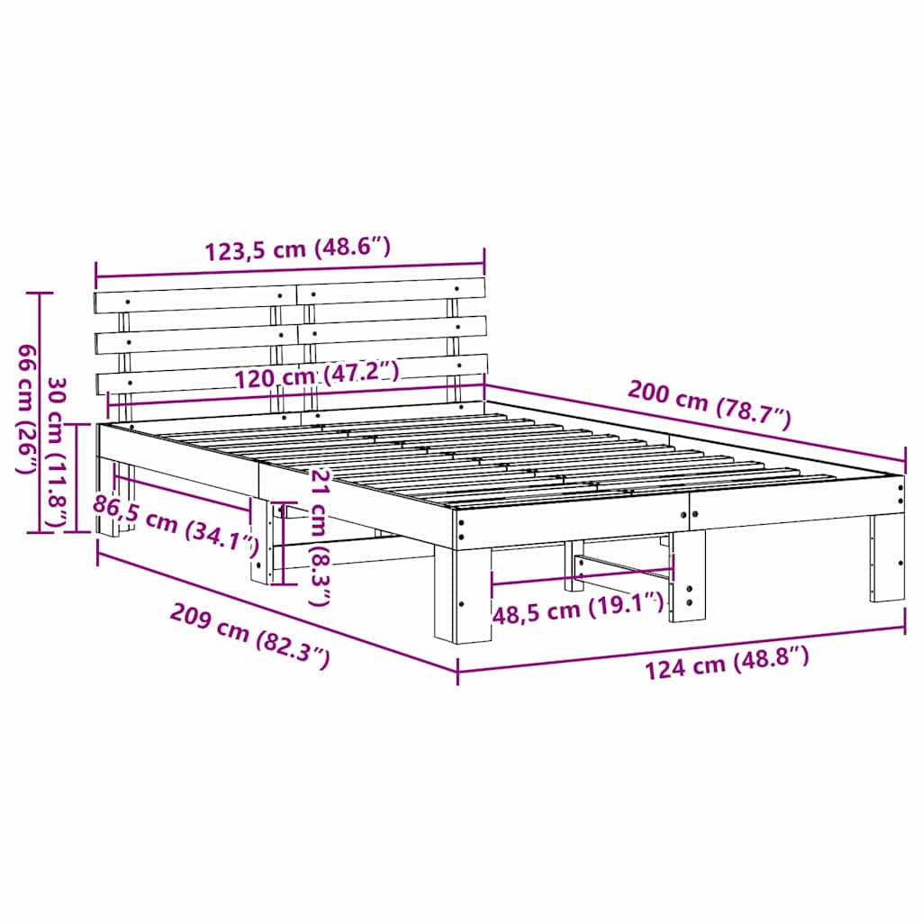Bed Frame with Headboard Brown 120 x 200 cm Solid Pine wood