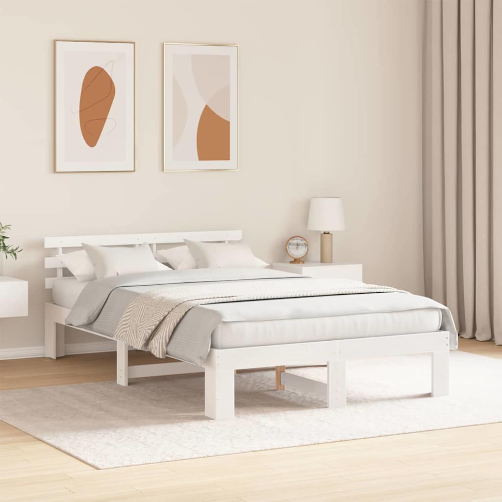 Bed Frame with Headboard White 140 x 190 cm Solid Pine wood