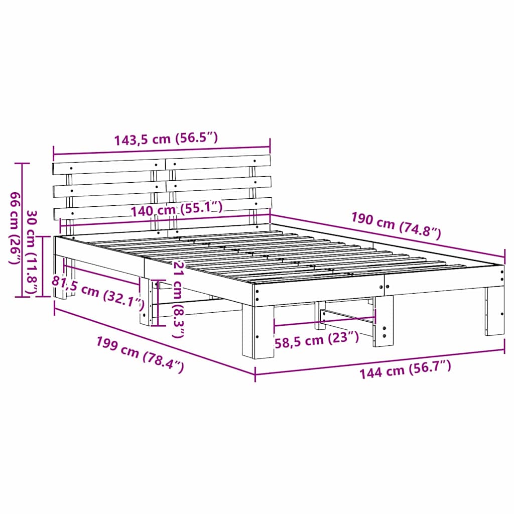Bed Frame with Headboard Brown 140 x 190 cm Solid Pine wood