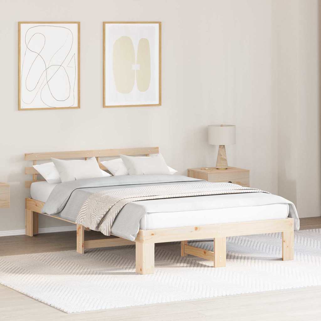 Bed Frame with Headboard Brown 120 x 190 cm Solid Pine wood