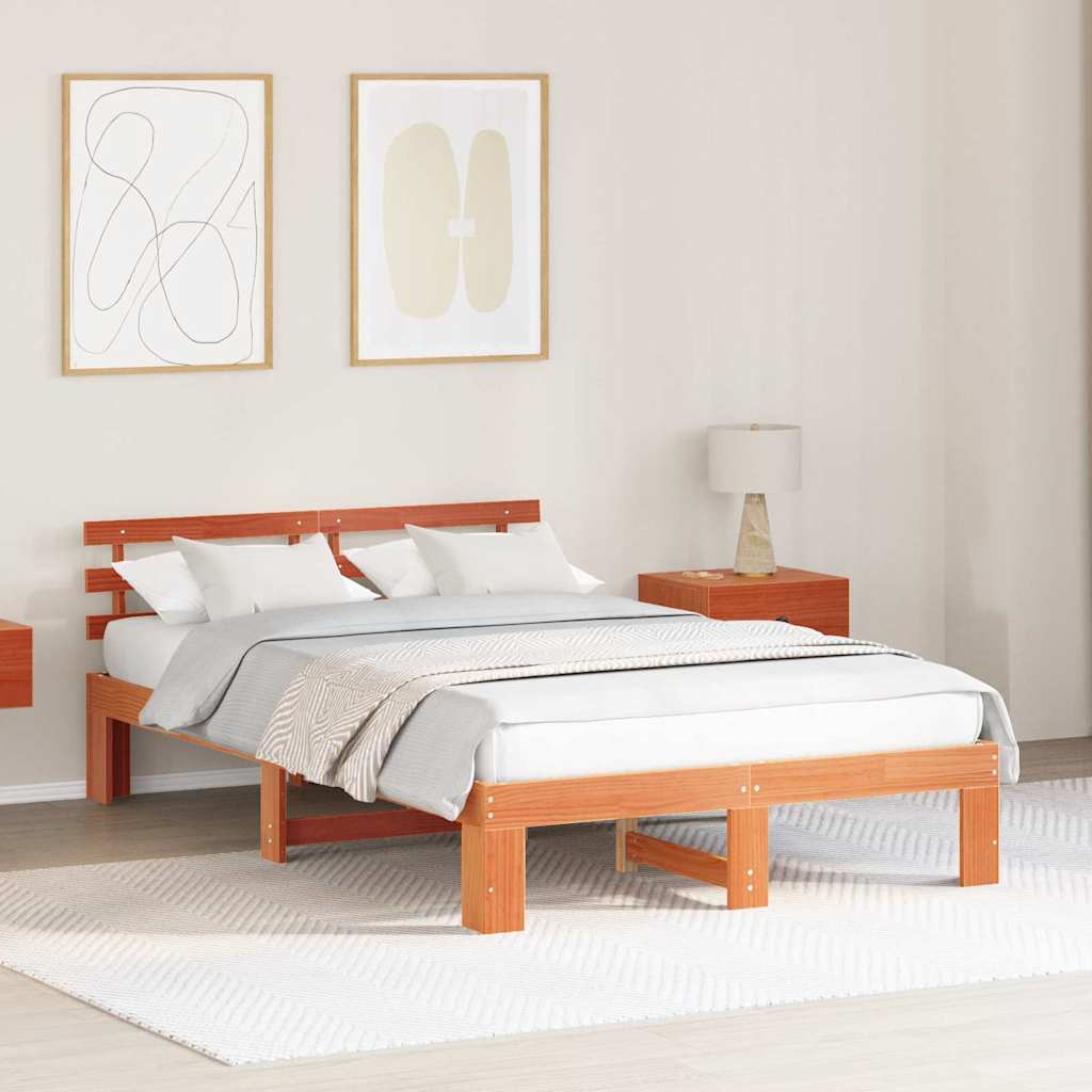 Bed Frame with Headboard Brown 120 x 190 cm Solid Pine wood