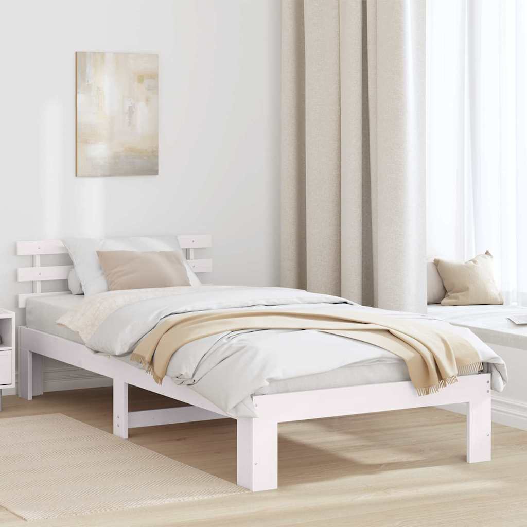 Bed Frame with Headboard White 100 x 200 cm Solid Pine wood