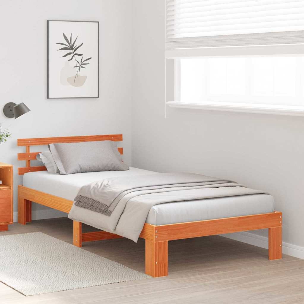 Bed Frame with Headboard Brown 100 x 200 cm Solid Pine wood