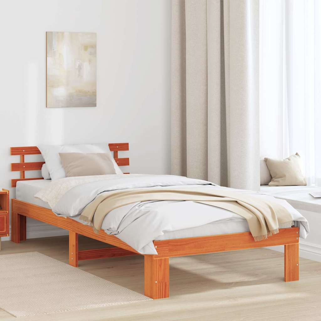 Bed Frame with Headboard Brown 90 x 200 cm Solid Pine wood