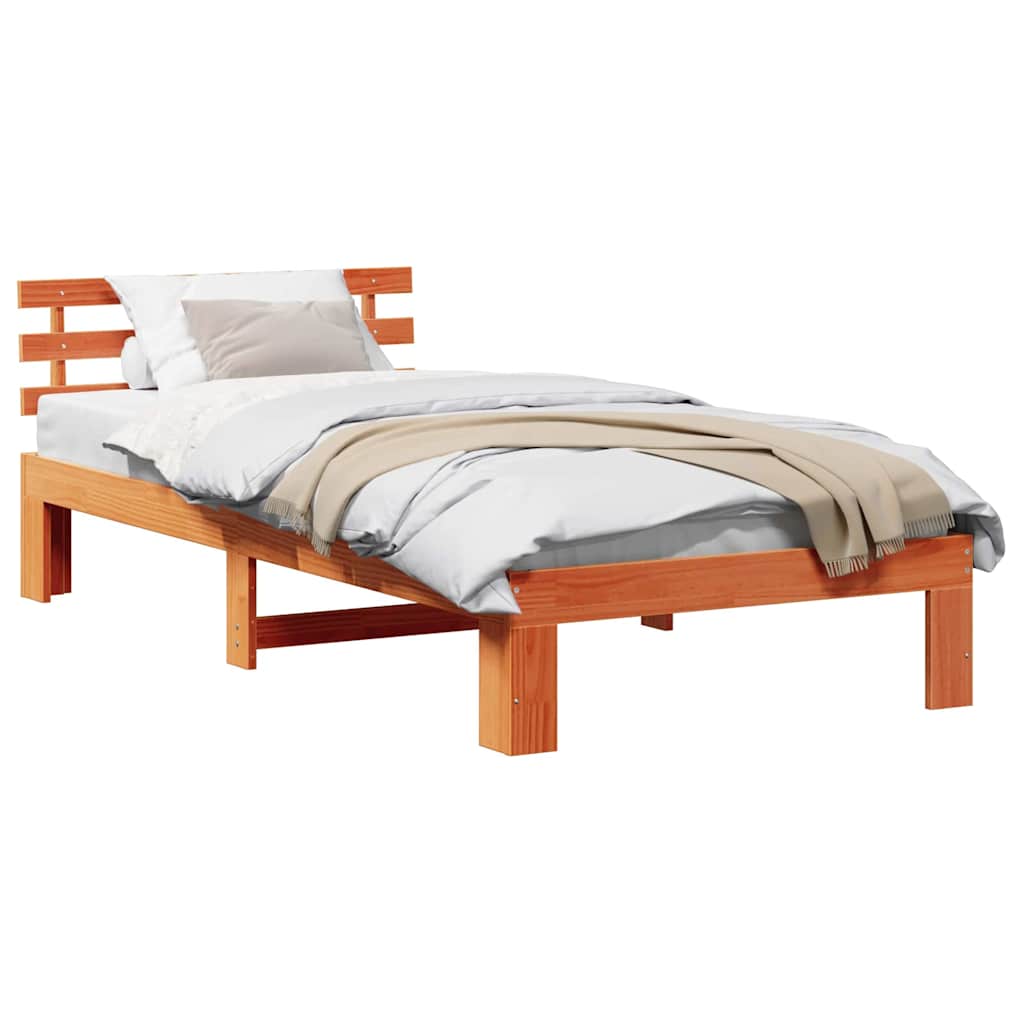 Bed Frame with Headboard Brown 90 x 200 cm Solid Pine wood