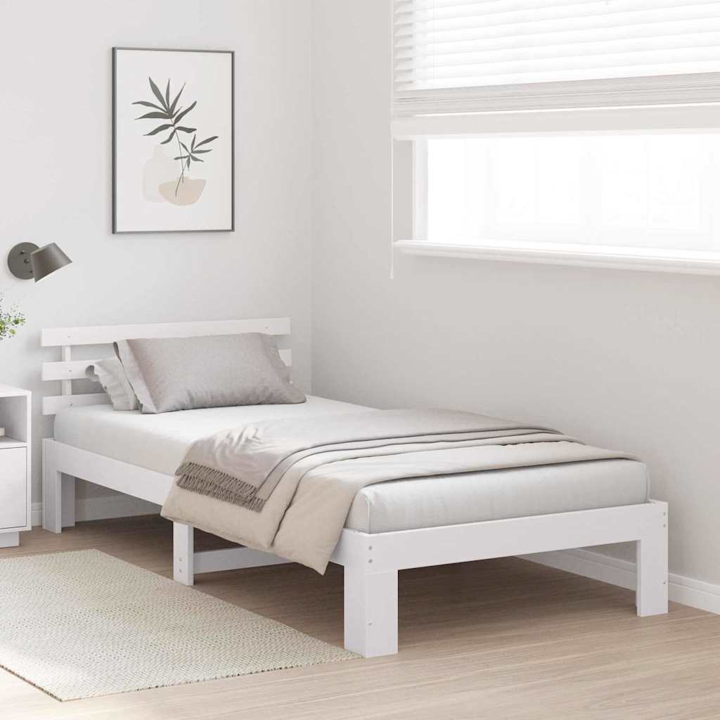 Bed Frame with Headboard White 90 x 190 cm Solid Pine wood