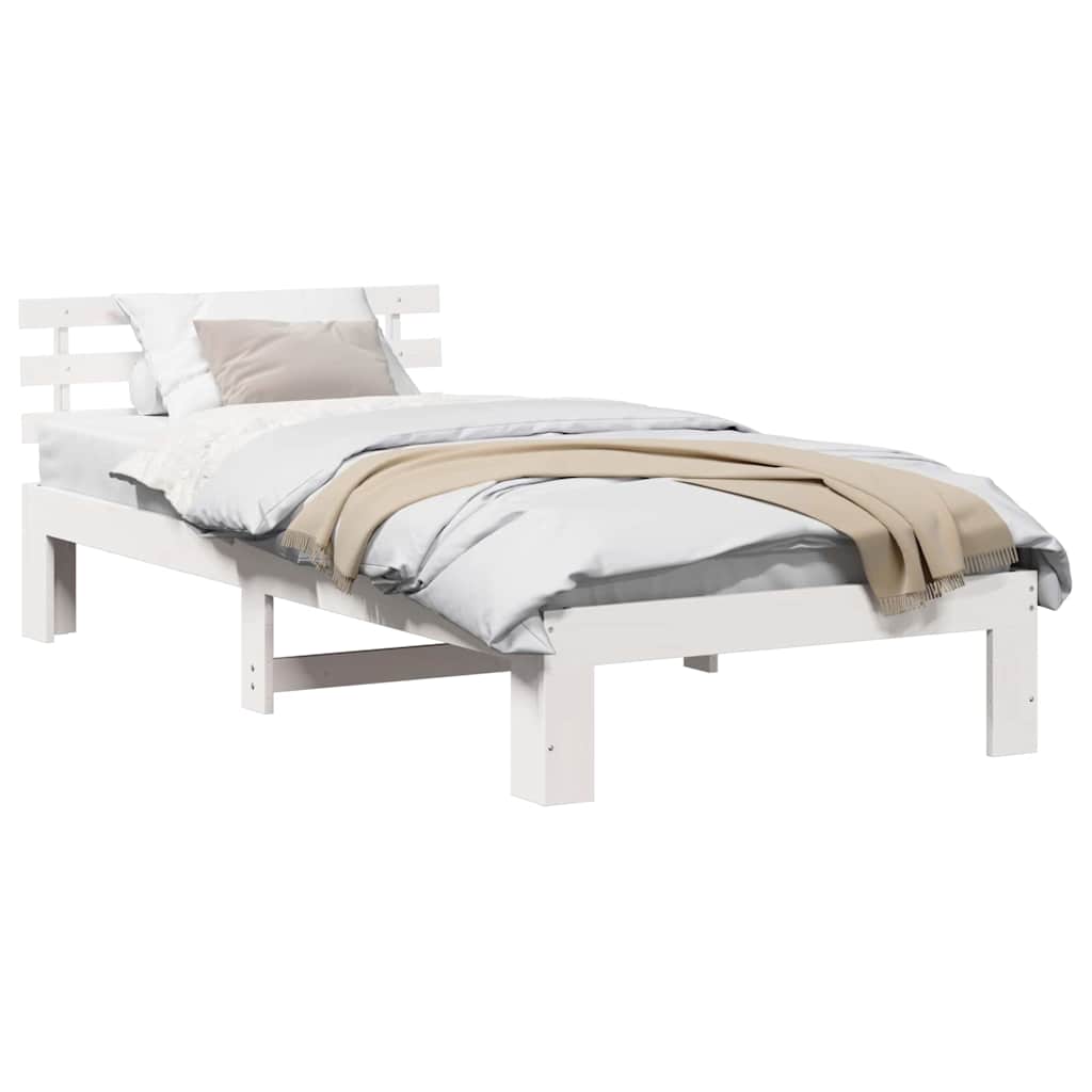 Bed Frame with Headboard White 90 x 190 cm Solid Pine wood