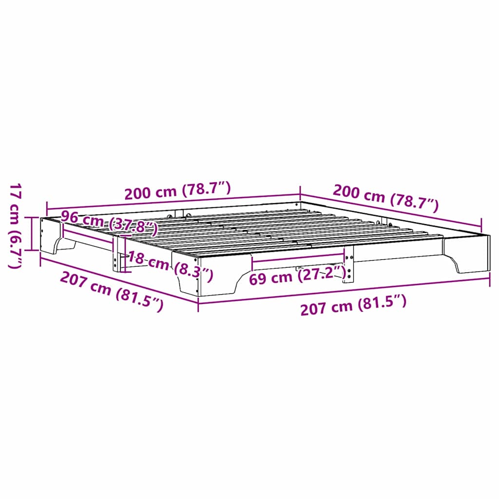 Bed Frame Wax brown 200 x 200 cm Solid pine wood