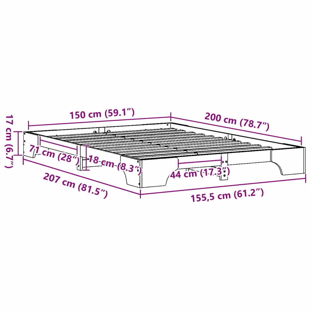 Bed Frame White 150 x 200 cm Solid pine wood