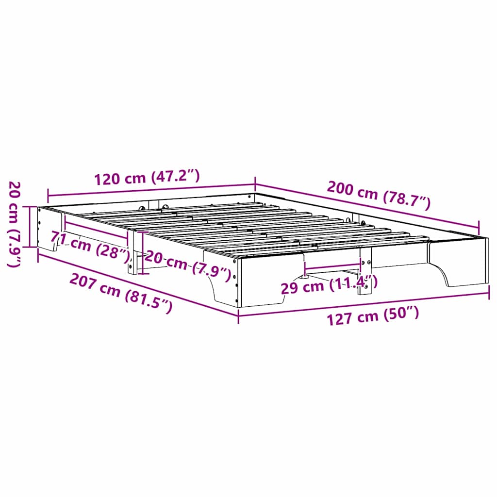 Bed Frame Wax brown 120 x 200 cm Solid pine wood