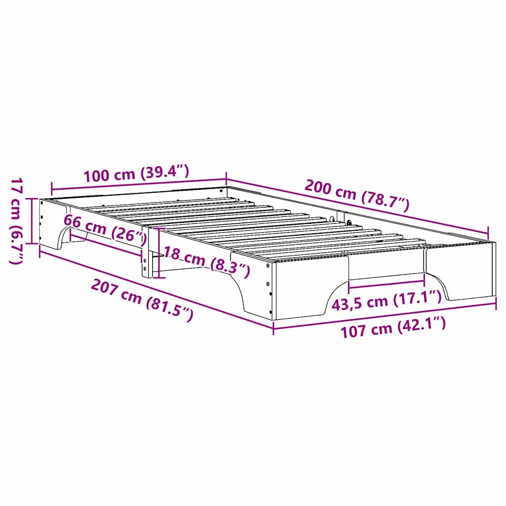 Bed Frame Solid Pine Wood 100 x 200 cm Solid pine wood