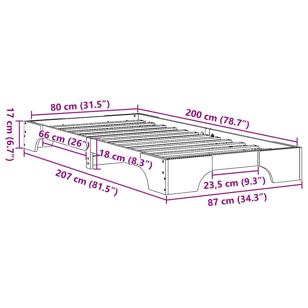 Bed Frame White 80 x 200 cm Solid pine wood
