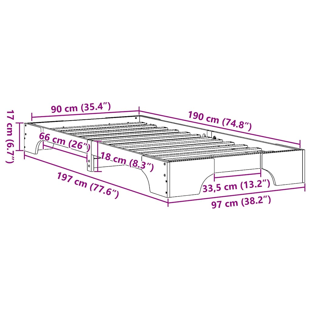 Bed Frame Wax brown 90 x 190 cm Solid pine wood