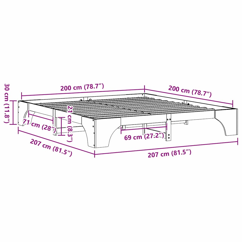 Bed Frame White 200 x 200 cm Solid pine wood