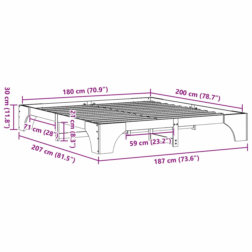 Bed Frame Solid Pine Wood 180 x 200 cm Solid pine wood
