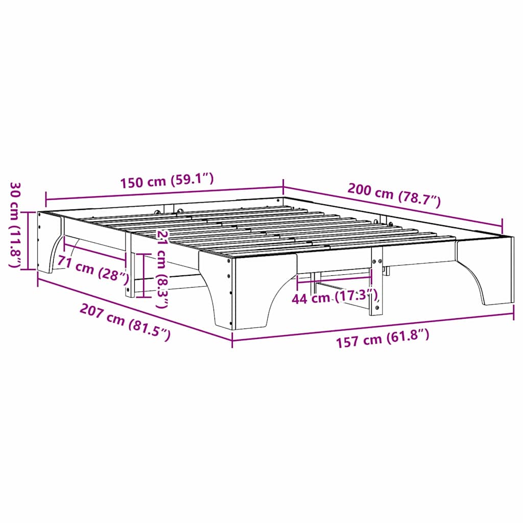 Bed Frame White 150 x 200 cm Solid pine wood