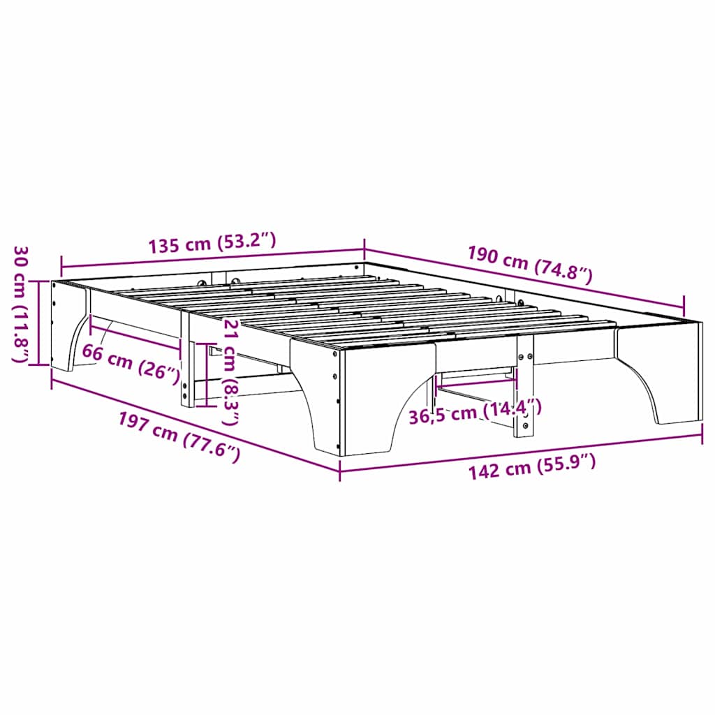 Bed Frame Solid Pine Wood 135 x 190 cm Solid pine wood