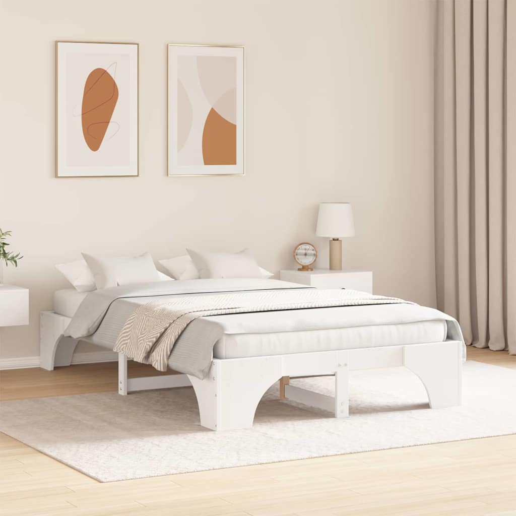 Bed Frame White 135 x 190 cm Solid pine wood