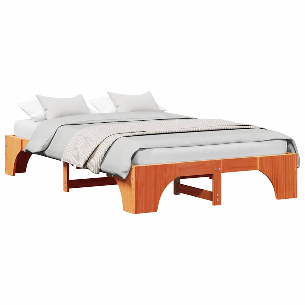 Bed Frame Wax brown 135 x 190 cm Solid pine wood