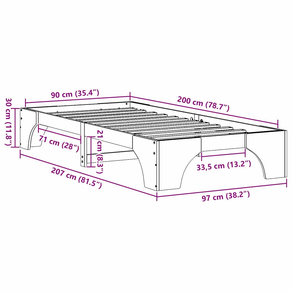 Bed Frame Solid Pine Wood 90 x 200 cm Solid pine wood