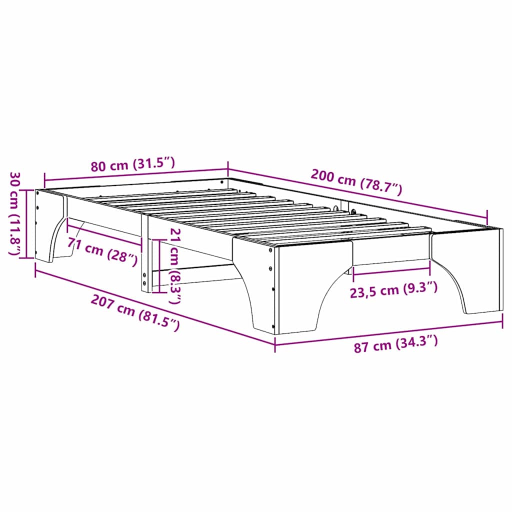 Bed Frame Solid Pine Wood 80 x 200 cm Solid pine wood