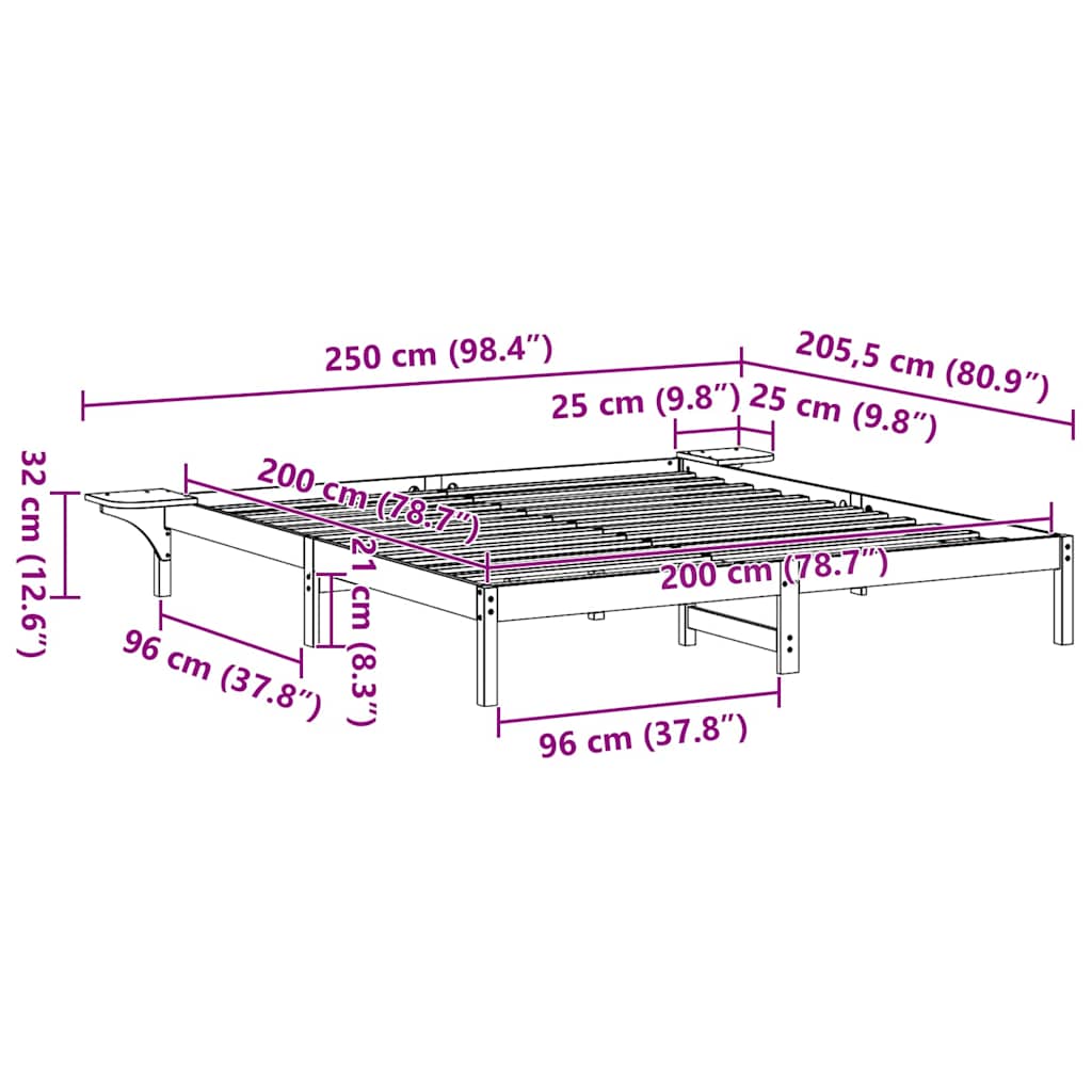 Bed Frame with Bedside Tables Brown 200 x 200 cm Wax brown