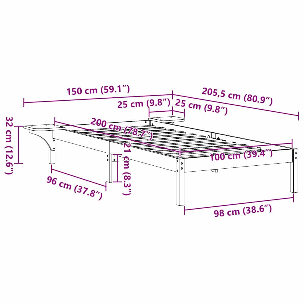 Bed Frame with Bedside Tables White 100 x 200 cm White